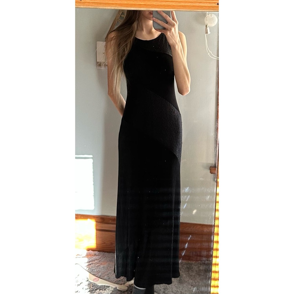 Vintage Y2K 90s Jalate Black Patchwork Slinky Dress